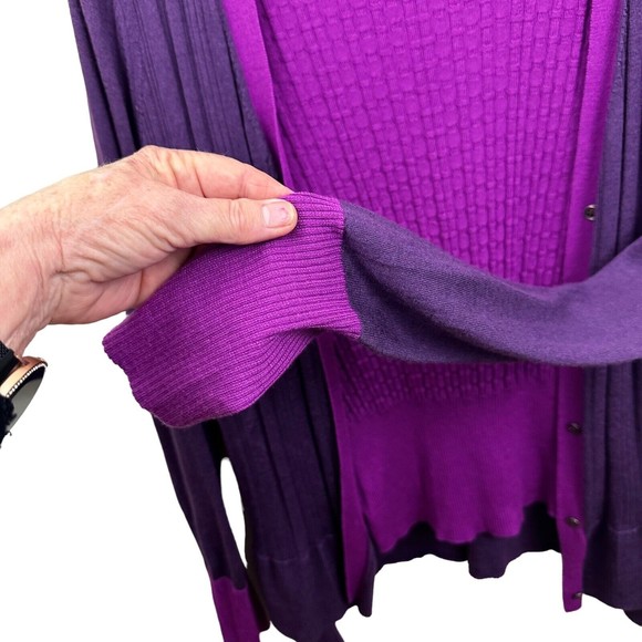Lida Baday Italy Sweater Cardigan Set XL Designer Wool Silk Cashmere Purple Flaw - Picture 5 of 16